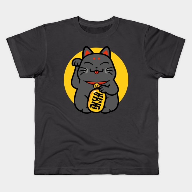 Lucky black cat - maneki neko Kids T-Shirt by redwane